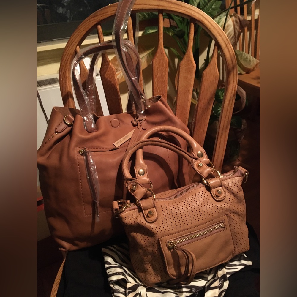 NWOT 2 Linea Pelle Cognac Color Leather Bags: One Tote & One Crossbody Deal!